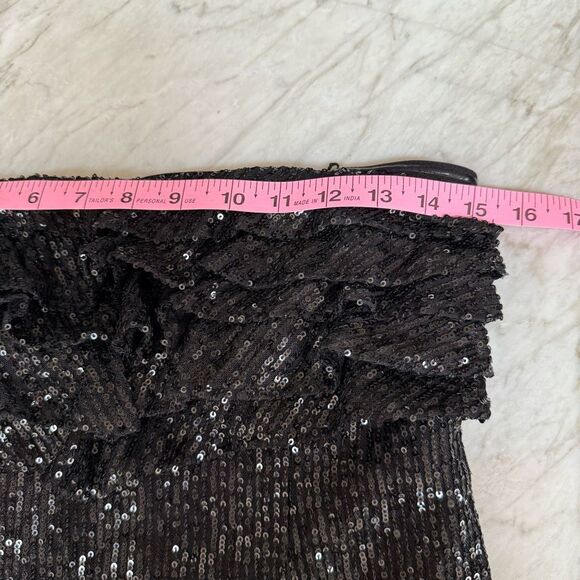 FREE PEOPLE FRIDA RUFFLE BLACK STRAPLESS SEQUIN MINI DRESS sz 2 NWT - Picture 7 of 10